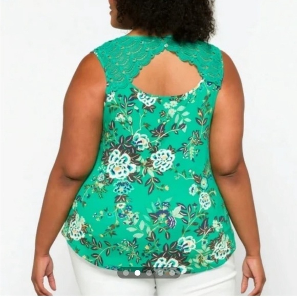 Daniel Rainn Sleeveless Fantine Crochet lace green floral cutout Top NEW Size 2X - Picture 2 of 15